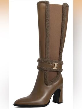 NWT Chunky Block High Heels Pointed Toe with Fur